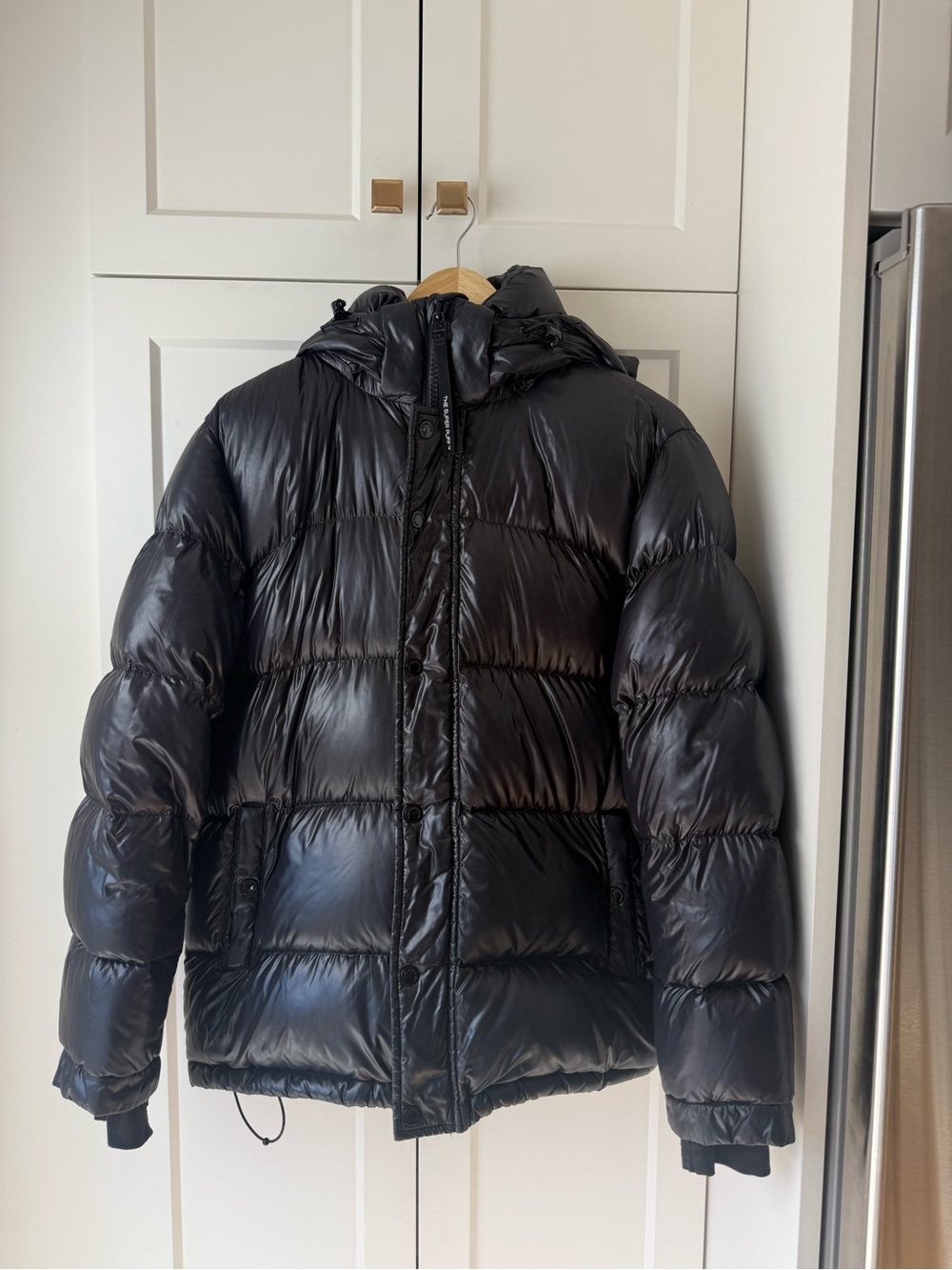 Aritzia Black Shiny Puffer Jacket with Hood